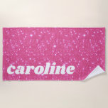 Retro Hot Pink Glitter Sparkle Personalised Name Beach Towel<br><div class="desc">Retro Hot Pink Glitter Sparkle Personalised Name Beach Towel</div>
