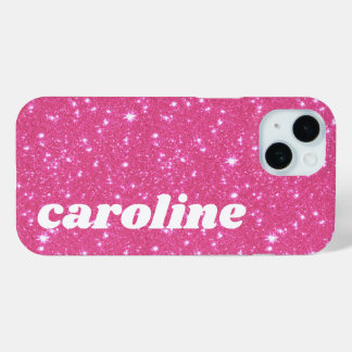 Retro Hot Pink Glitter Sparkle Personalised Name iPhone 15 Case