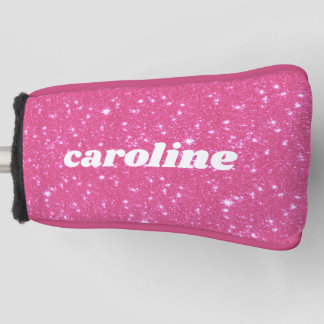 Retro Hot Pink Glitter Sparkle Personalised Name Golf Head Cover