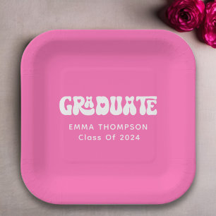 Retro Hot Pink Graduate Class Of 2024 Paper Plate