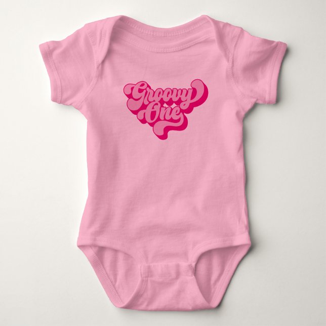 Retro Hot Pink Groovy One Baby Bodysuit (Front)