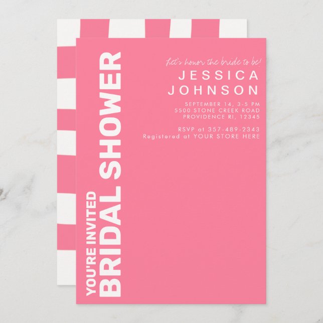 Retro Hot Pink White Chequerboard Bridal Shower  Invitation (Front/Back)