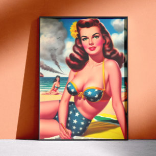 Retro Hot Vintage Beach Pin up Poster
