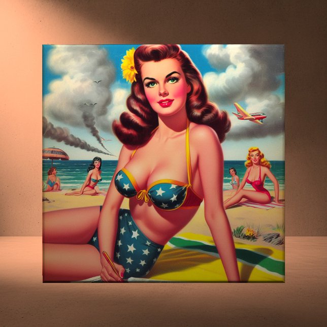 Retro Hot Vintage Beach Pin up Tile (Creator Uploaded)