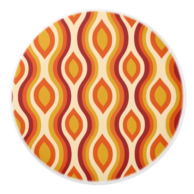 Retro Hourglass Ogee Pattern in orange and Yellow  Ceramic Knob (Front)