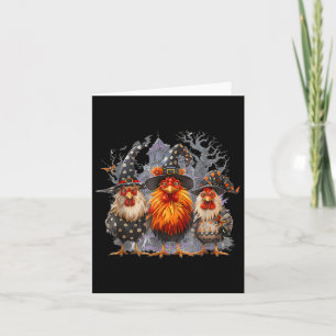 Retro House Chickens Witch Halloween Spooky Autumn Card