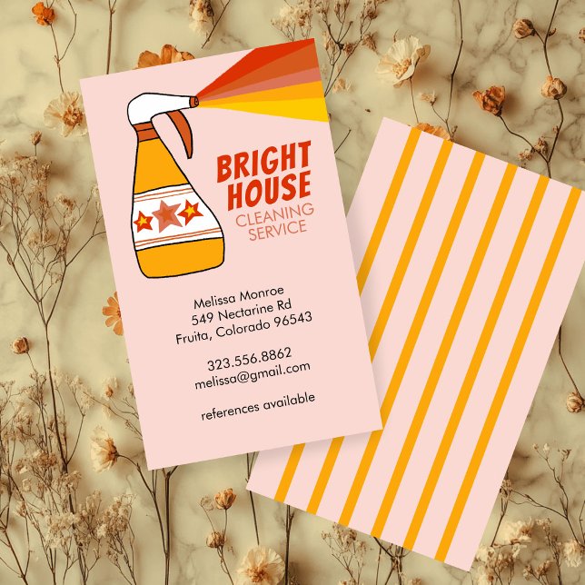 Retro House Cleaning Service Spray Bottle Colourfu Business Card (Retro House Cleaning Service Spray Bottle Colorful Business Card
)