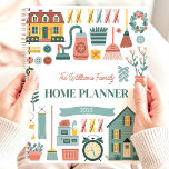 Retro Household Chores Custom Family Name<br><div class="desc">This charming design features a retro-inspired theme of household chores, with vintage-style illustrations of brooms, vacuums, houses, and flowers in soft muted colours. The personalised name and "Home Planner 2025" text make it a functional and stylish addition to any home. Ideal for families, homemakers, or anyone who loves nostalgic and...</div>