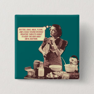 Retro Housewife Button - Sleepytime Cake