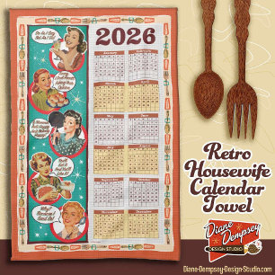 Retro Housewife Calendar Towel 2026 