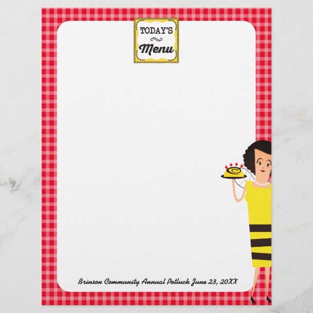 Retro housewife chef bee homestyle menu letterhead (Front)