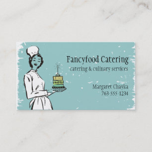 Retro housewife chef fancy gourmet catering business card