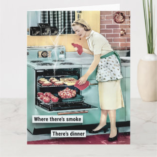 Retro Housewife Cooking Dinner Card