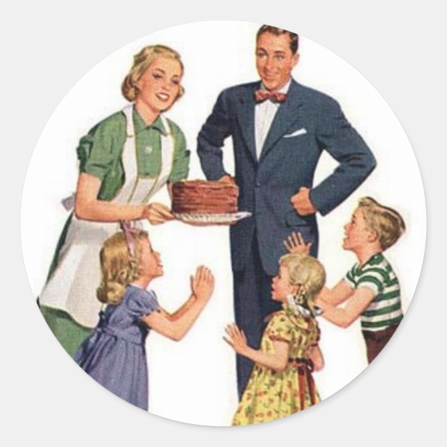 Retro Housewife & Family Classic Round Sticker (Front)
