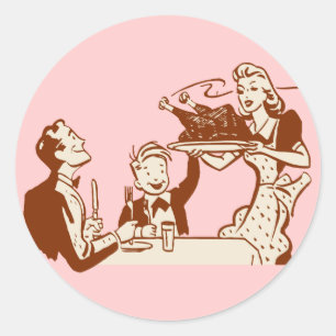 Retro Housewife & Family Classic Round Sticker