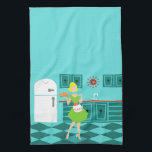 Retro Housewife Kitchen Towels<br><div class="desc">With these Retro Housewife Kitchen Towels, you can have your pie and eat it, too. This kitschy, minimalist art drawing features a perfect 1950's housewife, in her mid century modern kitchen. The beautiful baker is wearing a flouncy, green dress and a white apron with red detailing. Not a hair on...</div>