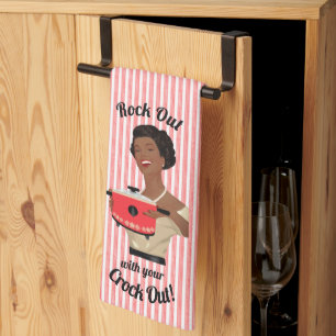 Retro Housewife Rock Out with your Crock Out Tea Towel