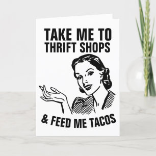 RETRO HOUSEWIFE THRIFT SHOPS & TACOS FUNNY Cards