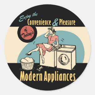 Retro Housewife Washer Dryer Classic Round Sticker