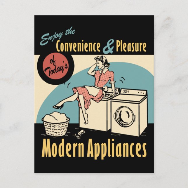 Retro Housewife Washer Dryer Postcard (Front)