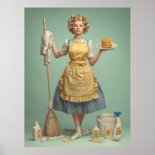 Retro Housewife With Pancakes Poster