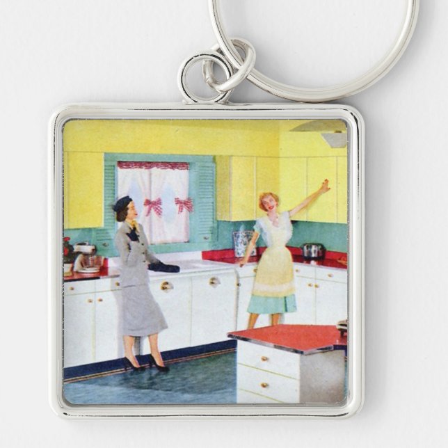 Retro Housewives in Kitchen Key Ring (Front)