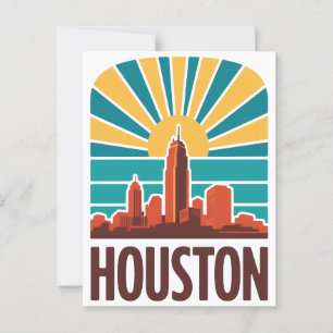 Retro Houston Skyline Sunset Graphic Postcard