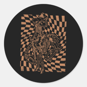 Retro Howdy Cowboy Skeleton With Cowboy Hat And Ho Classic Round Sticker