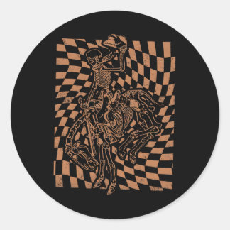 Retro Howdy Cowboy Skeleton With Cowboy Hat And Ho Classic Round Sticker