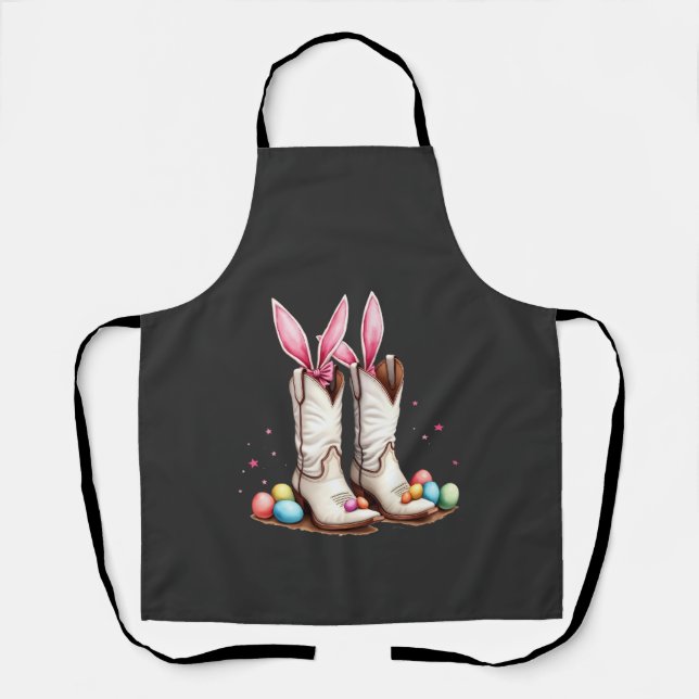 Retro Howdy Easter Funny Cowboy Boots Easter Egg Apron (Front)