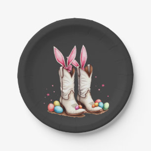 Retro Howdy Easter Funny Cowboy Boots Easter Egg Paper Plate