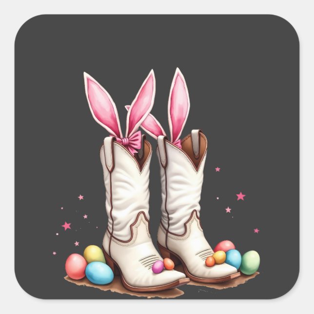 Retro Howdy Easter Funny Cowboy Boots Easter Egg Square Sticker (Front)