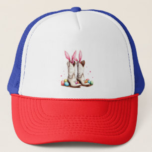 Retro Howdy Easter Funny Cowboy Boots Easter Egg Trucker Hat