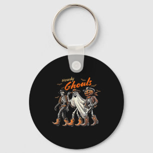 Retro Howdy Ghouls Skeleton Cowboy Western Rodeo H Key Ring