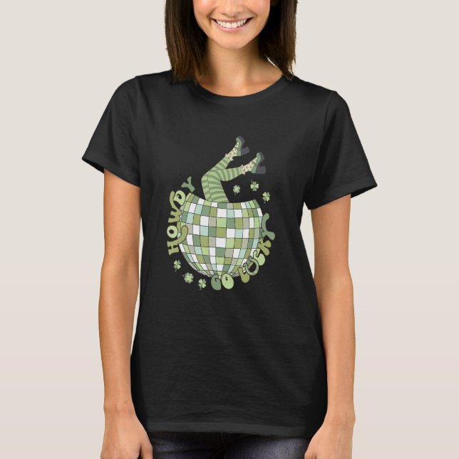 Retro Howdy Go Lucky St Patricks Day Disco Ball Lu T-Shirt (Front)