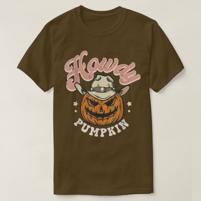 Retro Howdy Pumpkin Fall Autumn Western Ghost Hall T-Shirt (Design Front)
