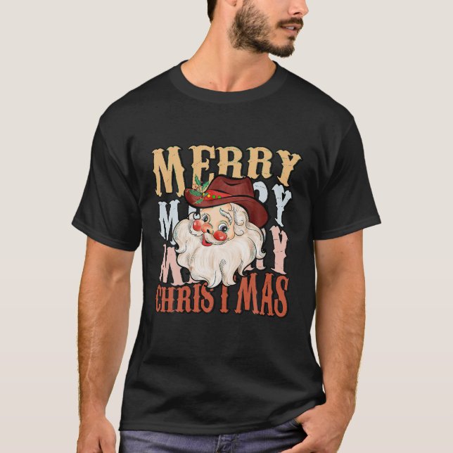 Retro Howdy Santa Cowboy Cowgirl Western Howdy Chr T-Shirt (Front)