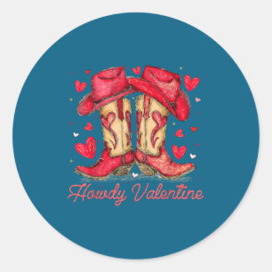 Retro Howdy Valentine Cowboy Boots Western Valenti Classic Round Sticker