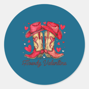 Retro Howdy Valentine Cowboy Boots Western Valenti Classic Round Sticker