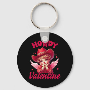 Retro Howdy Valentine Cupid Cowboy Western Valenti Key Ring