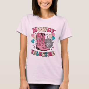Retro "Howdy Valentine" Disco Cowgirl Boots T-Shirt