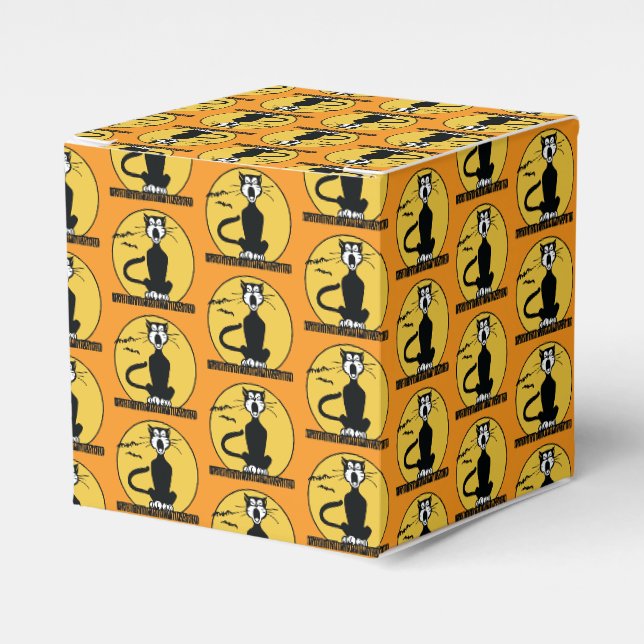 Retro Howling Halloween Cat Orange Favour Box (Front Side)
