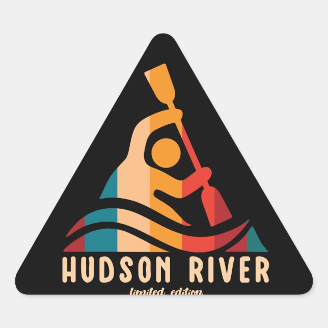 Retro Hudson River Kayaking Triangle Sticker (Front)