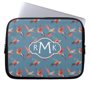 Retro Hummingbird Pattern Monogram Laptop Sleeve