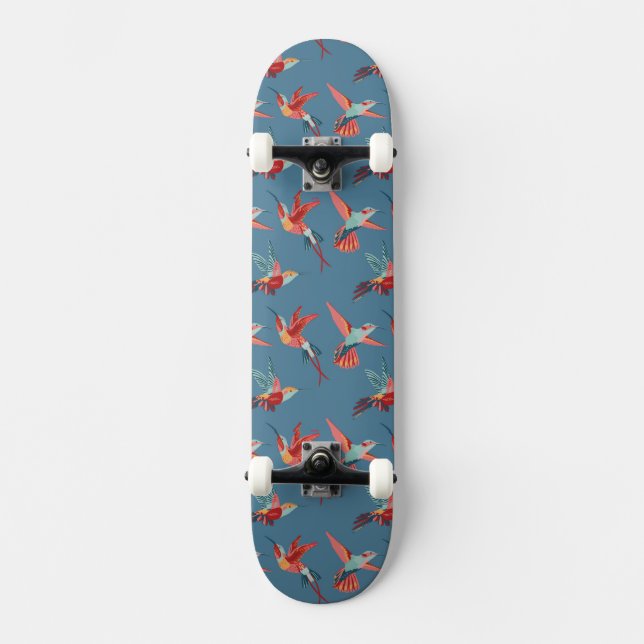 Retro Hummingbird Pattern Skateboard (Front)
