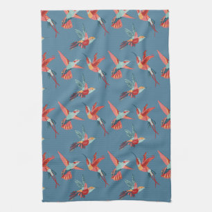 Retro Hummingbird Pattern Tea Towel