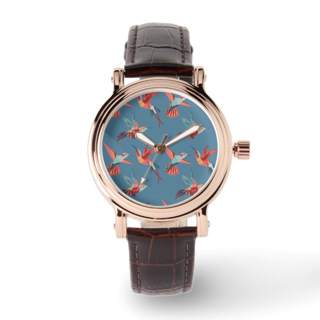 Retro Hummingbird Pattern Watch (Front)