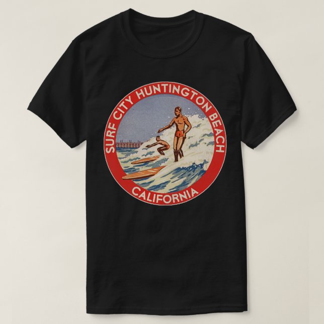 Retro Huntington Beach CA 70s Surf City Souvenir T-Shirt (Design Front)