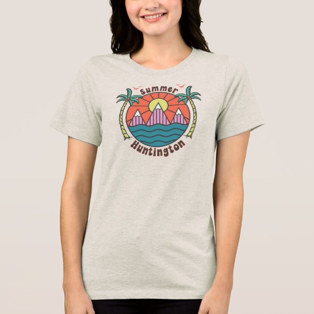 Retro Huntington Beach Sunset Tri-Blend Shirt (Front)