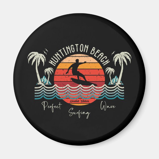 Retro Huntington Beach Surfing  Magnet (Front)